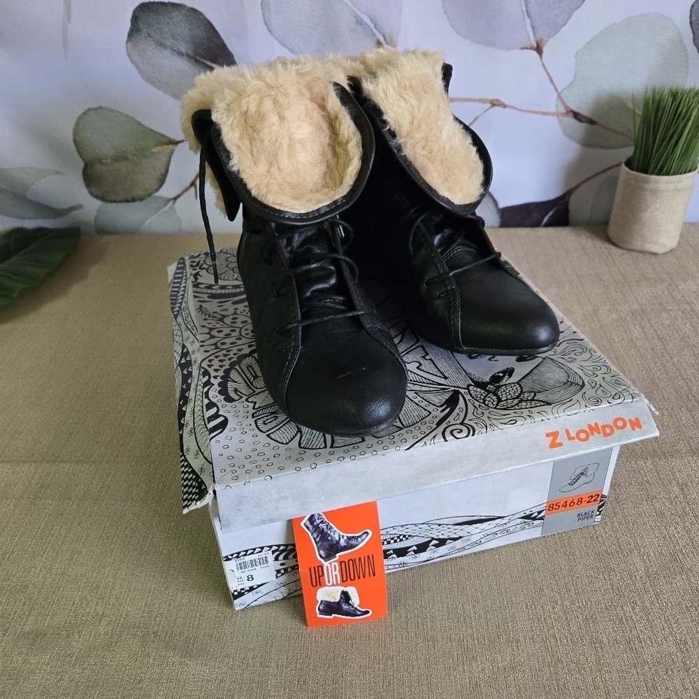 Z LONDON | Black Piper Up or Down Boots w/ Faux Fur Sz 8